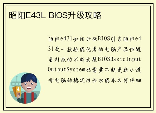 昭阳E43L BIOS升级攻略